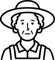 Obraz premium Hand Drawn Elderly Female Farmer Black and White Illustration in Minimal Solid Art Style Design