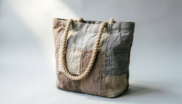 Tas Tote Kain Linen dengan Tali Pegangan Tali Tambang