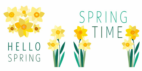 A cheerful illustration of daffodils and spring greetings in pastel tones © Nipa