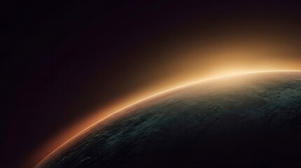 Fototapeta premium Dramatic dark planet horizon with bright orange atmosphere glow