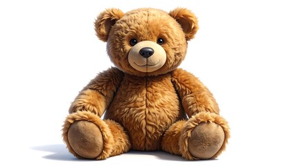 Fototapeta premium Adorable brown teddy bear sitting upright on a white background studio shot