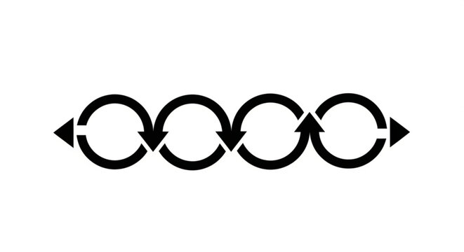 A minimalist vector graphic illustrating a continuous cycle process with interconnected arrows