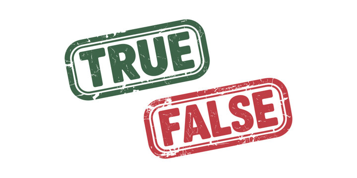 Green and red true false rubber stamps in white background