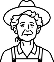 Obraz premium Hand Drawn Elderly Female Farmer Black and White Illustration in Minimal Solid Art Style Design