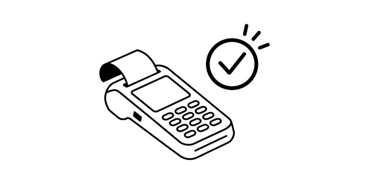 Payment terminal with successful transaction checkmark credit card reader payment processing