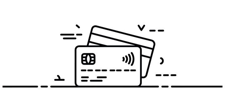 Two credit cards with contactless payment symbol wireless payment method in white background