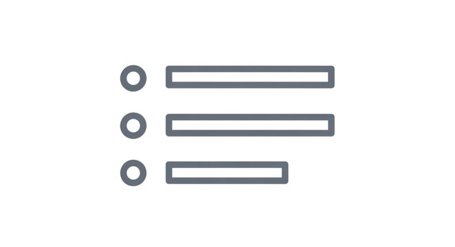 Simple List Icon with Bullet Points and Horizontal Lines Representing Items.