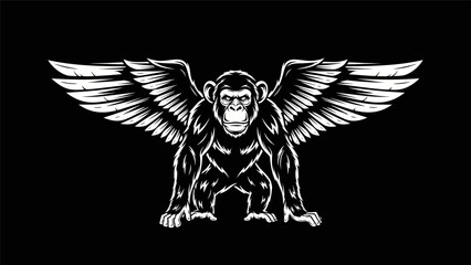 Winged monkey illustration on black background © Ever