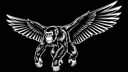 Winged monkey illustration on black background © Ever
