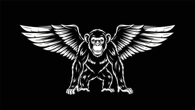Winged monkey illustration on black background