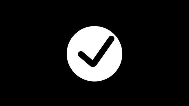 Bright Green Check Mark Inside a Glowing White Circle on Black Background tick animated icon with black  mark icon with loading bar animation icon .black background.