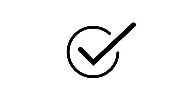Tick mark or confirm icon animation. approved, select tick, success , approved, signs animation.Circle with green in circle on black background symbolizing approval and white background.