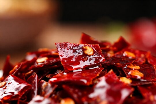 Macro View of Spicy Chili Flakes Blend with Sesame Seeds and Oleoresin