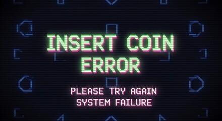 Fototapeta premium Retro computer display shows 'insert coin error' with glitch effect with computer screen.