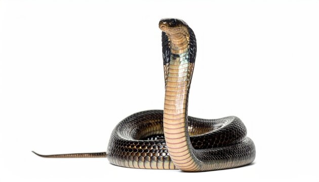 Coiled Cobra Snake Isolated on White Background.
