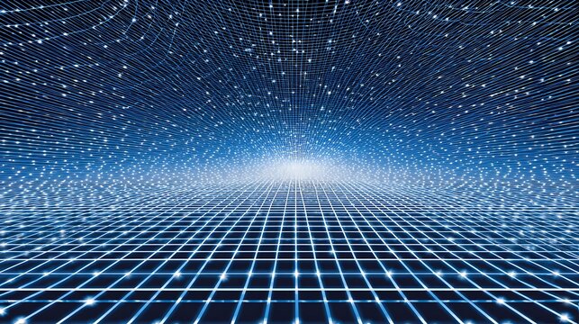 Futuristic Blue Grid Starscape Vanishing Point