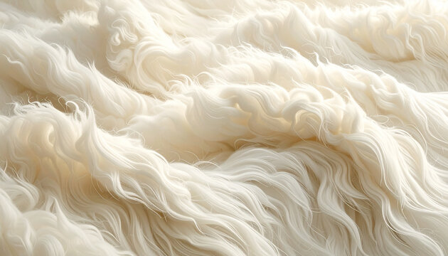 Close up of fluffy white fur texture with soft wavy patterns