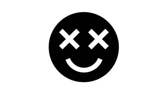 Black Smiley Face with Crossed Eyes.