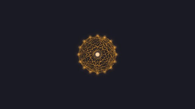 Golden geometric mandala animation, glowing sacred geometry symbol on dark background, intricate circular pattern with rotating light lines