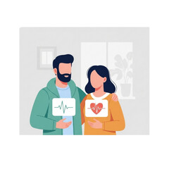 Obraz premium couple holding heart health icons love care medical support concept flat illustration