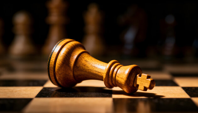 Defeated Wood King Chess Piece Lying Down on the Board