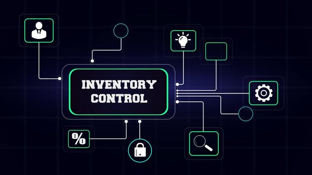 Strategic business inventory control for financial growth and operational success displayed with modern digital icons
