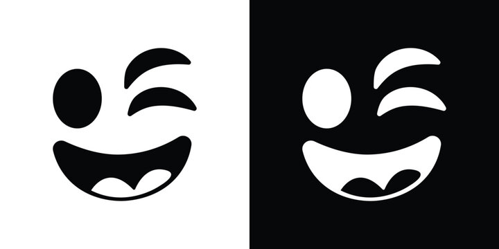 Black and white winking face emojis on contrasting backgrounds
