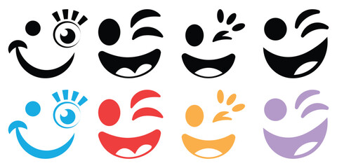 Fototapeta premium Colorful smiley faces with different emotions emojis in black blue red yellow purple