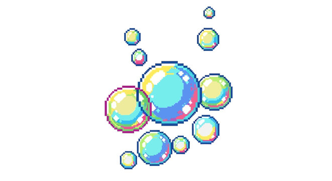 Pixel Art Bubbles Floating Upwards.