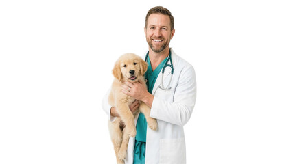 Adorable golden retriever puppy receives vet care, isolated png cutout on transparent background
