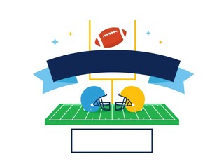 Naklejka premium American football field with two helmets facing each other isolated on white background