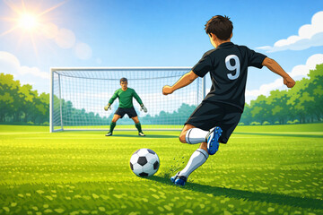 Obraz premium Young soccer player skillfully controlling a ball during a match