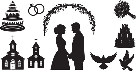 Fototapeta premium Wedding Silhouette Icons for Planning and Decoration