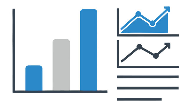 Visual representation of data analysis with bar graphs and line charts
