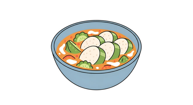 Bowl of kare-kare Filipino stew illustration featuring oxtail vegetables and thick peanut sauce in light vector style