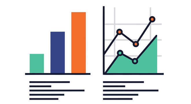 Data visualization with bar and line graphs representing growth and analytics