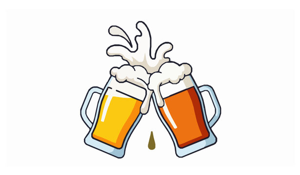 Cheers beer glasses clinking color icon vector illustration