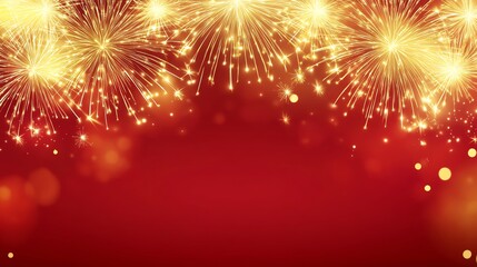 Fototapeta premium Vibrant fireworks on a festive red background.