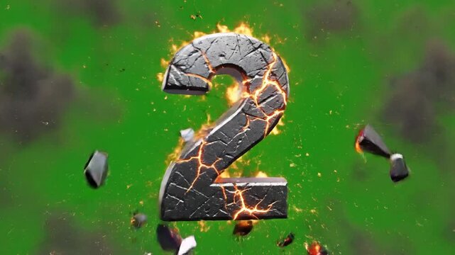 Exploding Metallic Number Three on Green Screen