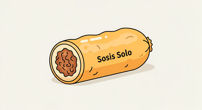 Cartoon sosis solo illustration with thick lines light orange casing and a filled center presented on a clean white background for food designs