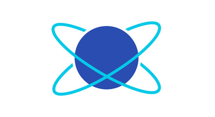 Blue circle with orbiting lines symbol. © eko
