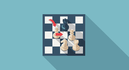 Cartoon sushi on chess board game. © MUHRODIN