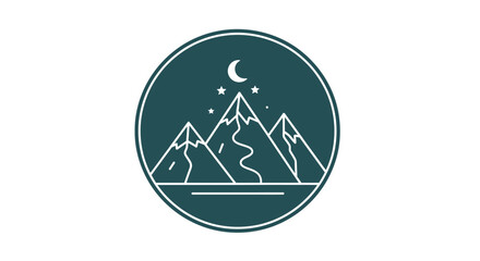Mountain Landscape Icon with Moon. © amni