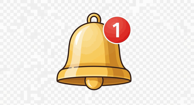 Golden bell with notification symbol.