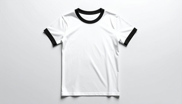 White Ringer T-Shirt with Black Collar and Sleeve Cuffs Mockup