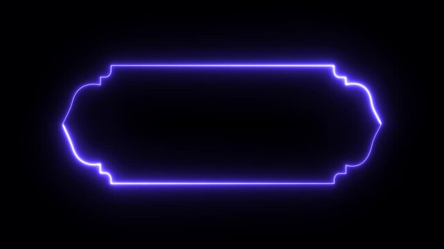Glowing neon Islamic text frame icon animation on the black background. 4k video animation.