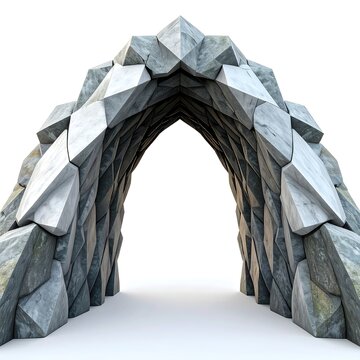 Geometric stone archway. A detailed shot of a stone arch, constructed from geometric, angled blocks
