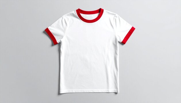 White Ringer T-Shirt with Red Trim Mockup on Grey Background