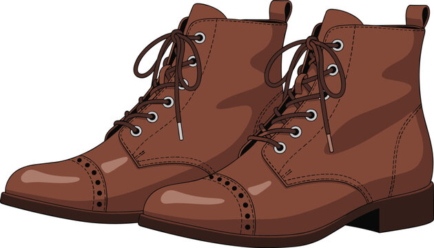 Pair of brown leather combat boots with laces and brogue detailing, stylish footwear.