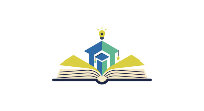 School Building Emerging from Open Book.